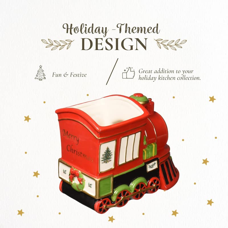 Spode Christmas Tree Figural Train Engine Candy Dish - 9.75" D x 8" H