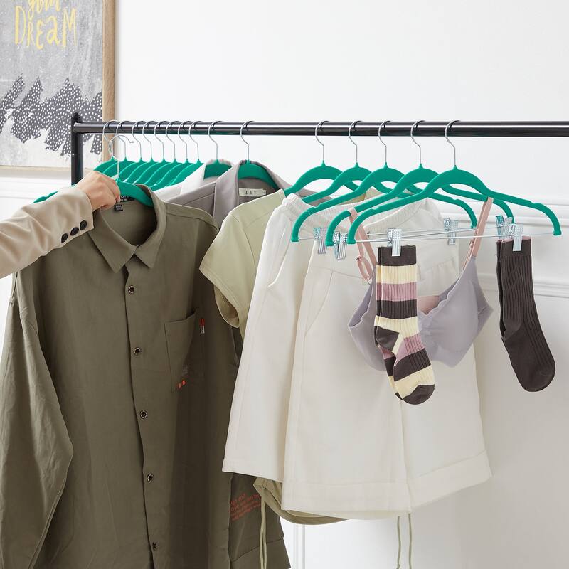 VECELO 20-Pack Pant Hangers (Black/Grey/Pink/Beige/Green) Clothes Hangers Non-slip Space-saving Clothes Hangers