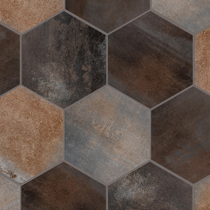 Merola Tile Industrial Hex Multi Mix 8-1/2" x 9-7/8" Porcelain Floor and Wall Tile