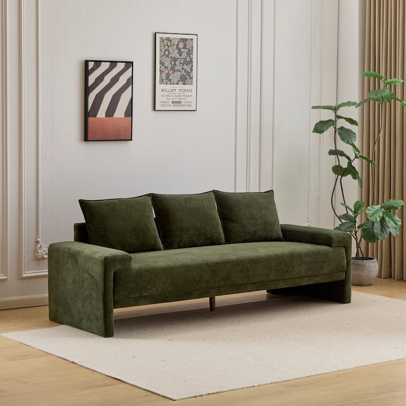 Modern Upholstered Velvet Sofa 3 Seater with Spring Cushion Support - Green