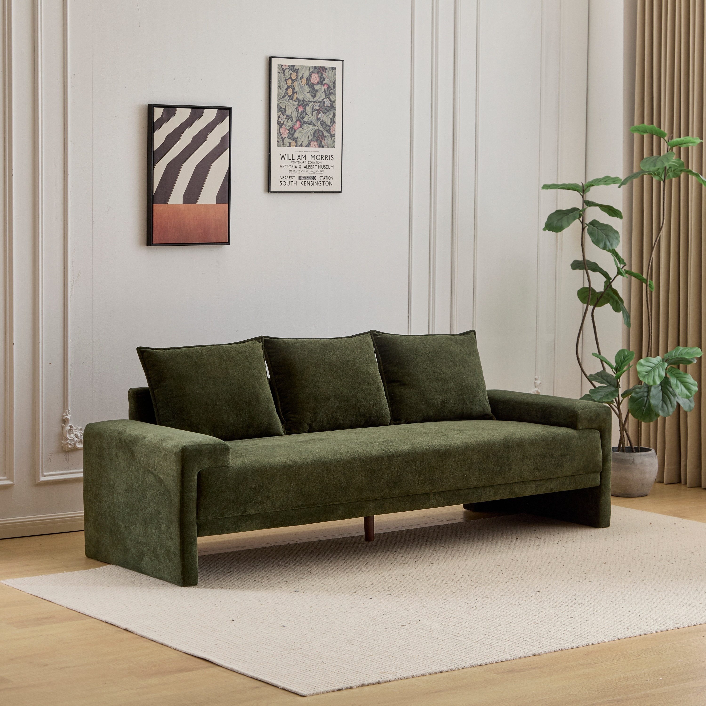 Modern Upholstered Velvet Sofa 3 Seater with Spring Cushion Support