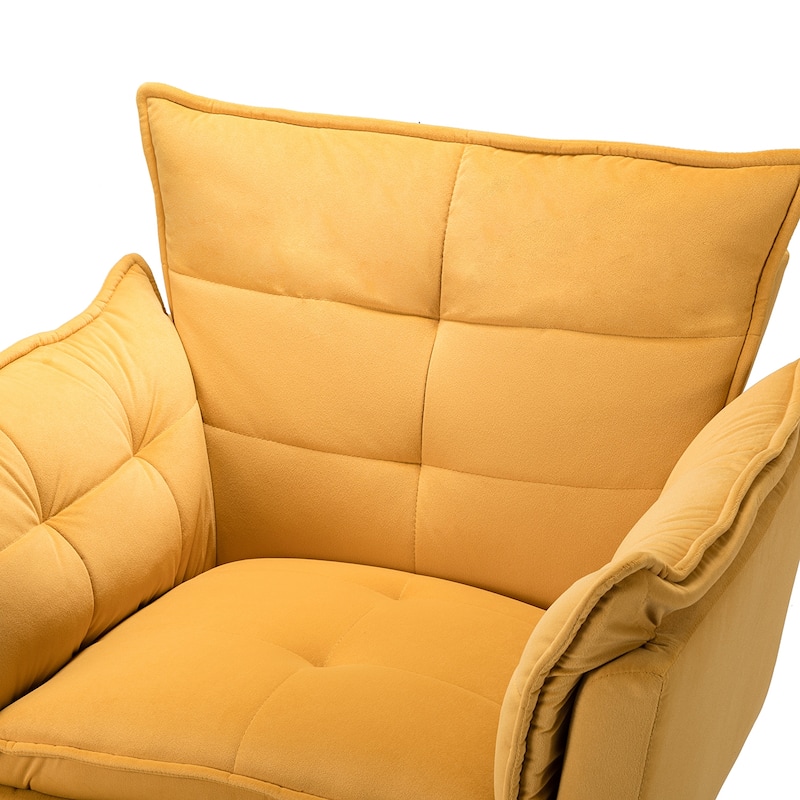 1ida Modern Velvet Tufted Padded Cushion Armchair with Golden Metal Legs by HULALA HOME