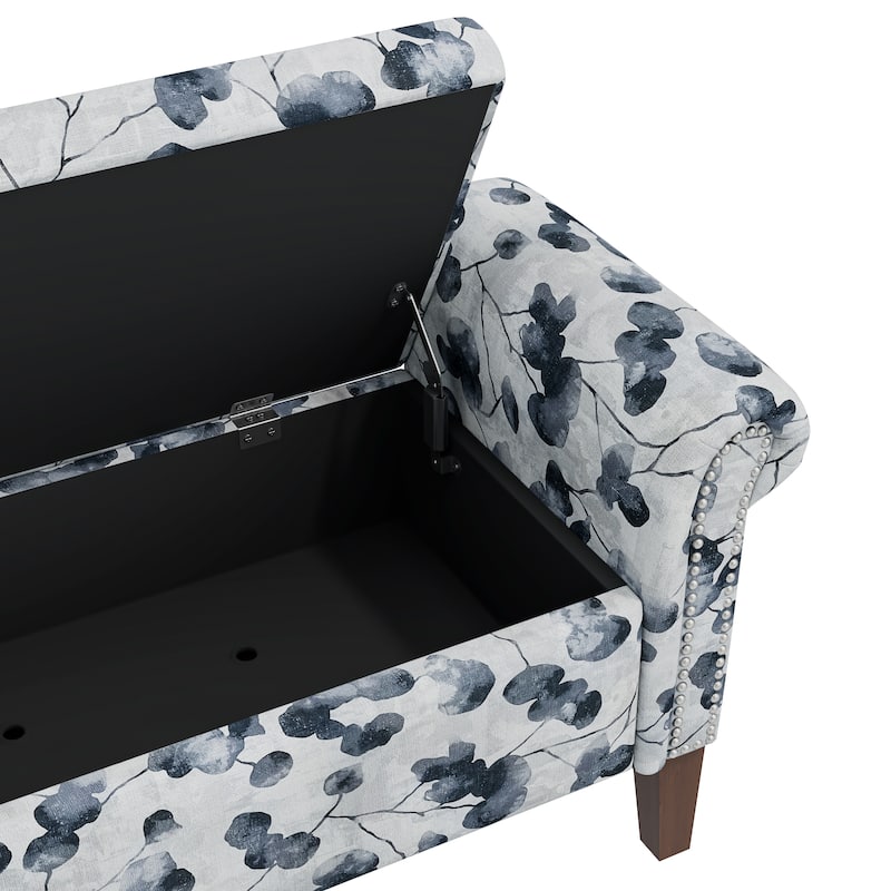 Wallen Traditional Rolled Arm Storage Bench Ottoman with Nailheads