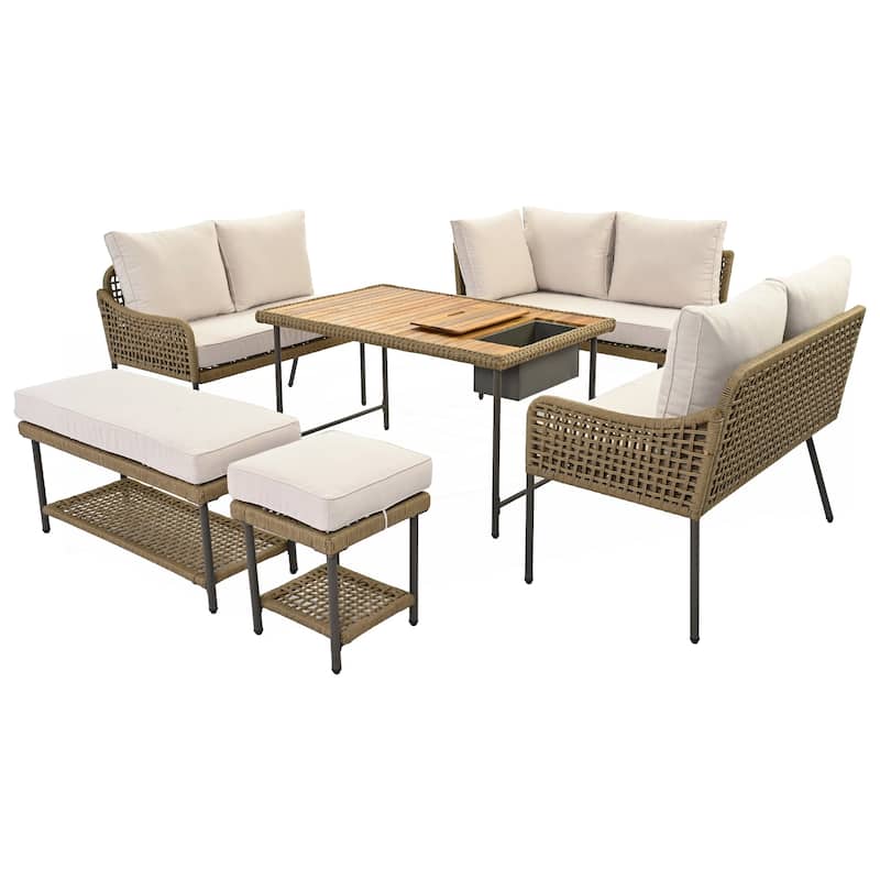 6-Piece Rope Patio Furniture L-Shaped Set
