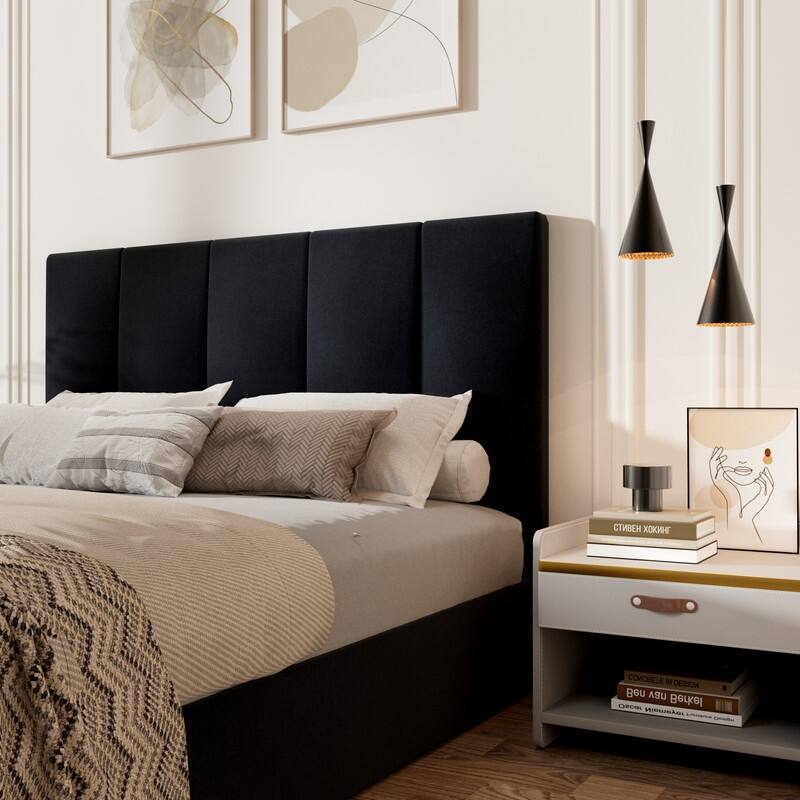 Modern Upholstered Lift-Up Storage Platform Bed with Headboard