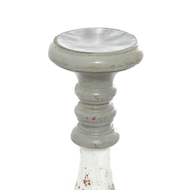 Black or Gray Aluminum Turned Style Pillar Candle Holder with White Accents (Set of 3) - S/3 20", 16", 12"H