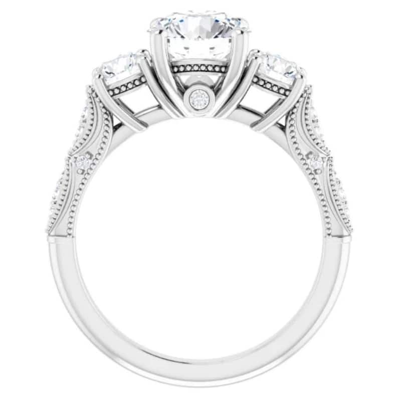 3Ct Vintage Diamond 3 Stone Engagement Ring Lab Grown in White or Yellow Gold