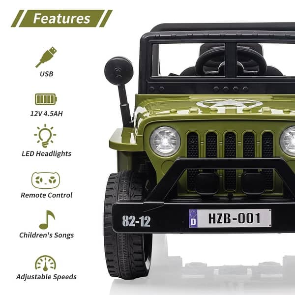 slide 2 of 15, 12V Electric Ride-On Truck for Kids with Remote Control, LED Lights, MP3, Dual Modes, Safety Belt, Ages 3+, Adjustable Green