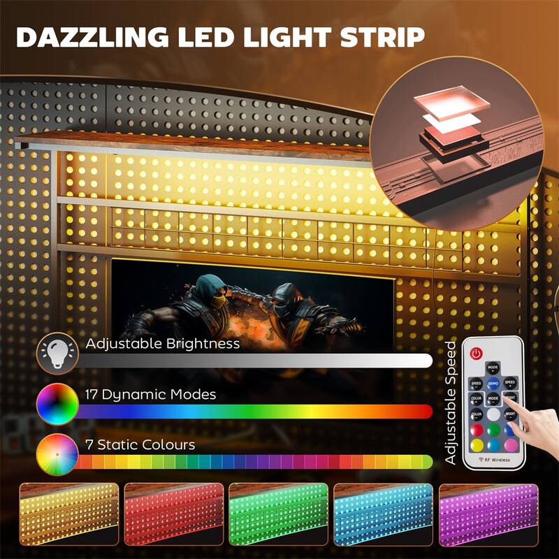 Modern L-Shaped Gaming Desk with Adjustable RGB Lighting and Rolling Keyboard Shelf USB Port