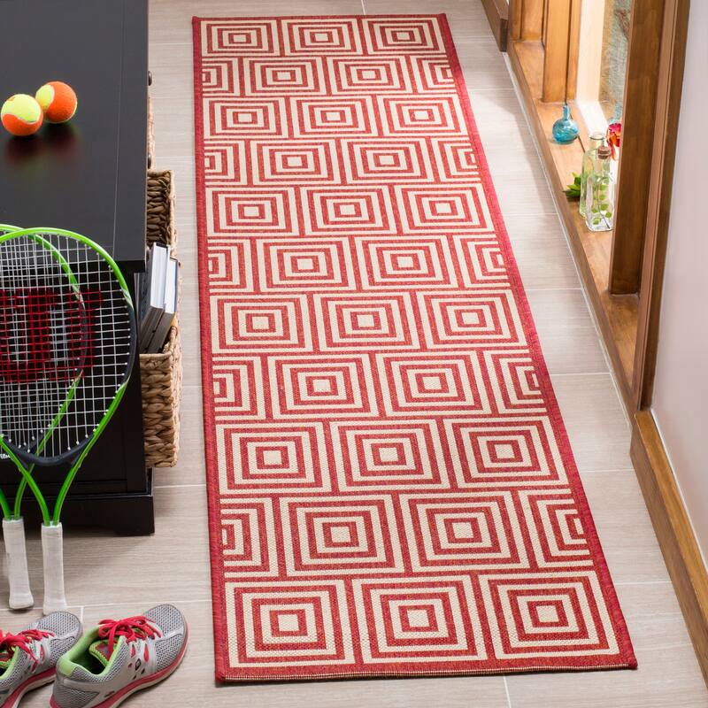 SAFAVIEH Linden Madita Indoor/ Outdoor Waterproof Patio Backyard Rug - 2'2" x 8' Runner - Red/Creme