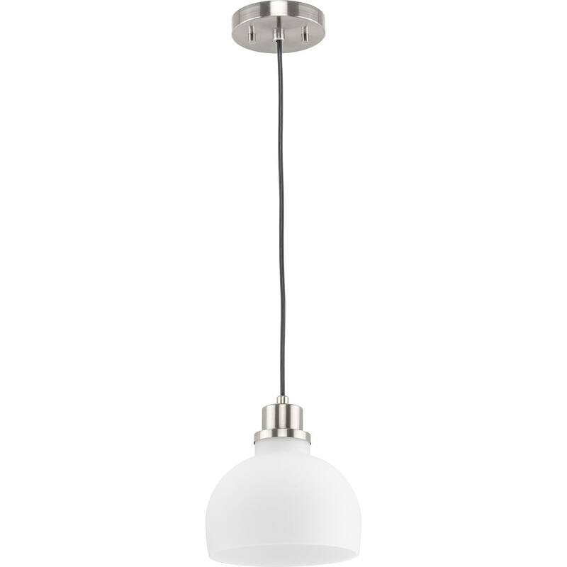Garris Collection One-Light Brushed Nickel Etched Opal Glass Transitional Mini-Pendant - 8 in x 8 in x 8.25 in