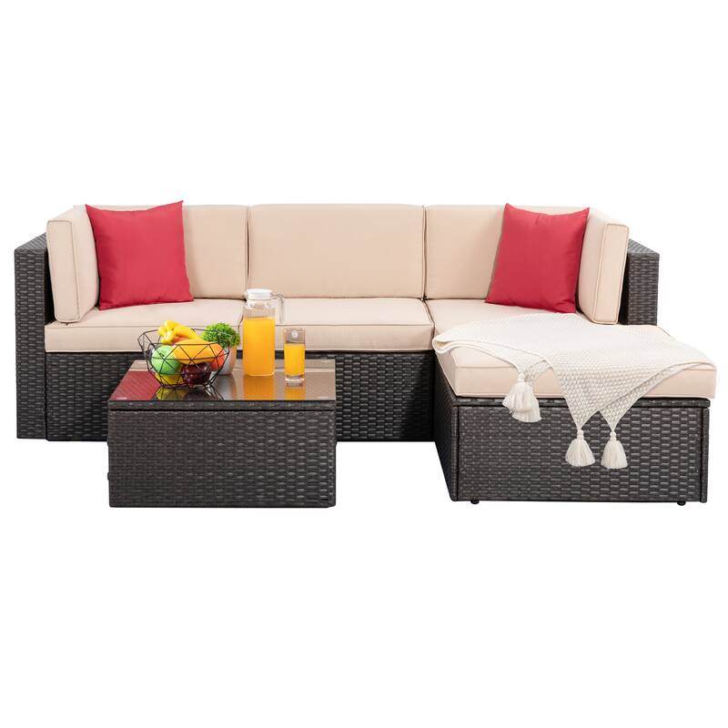 Futzca 5-Piece PE Wicker Outdoor Patio Furniture Set