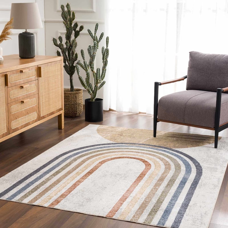 Hauteloom Giza Living Room, Bedroom Machine Washable Area Rug - Traditional - Dark Blue, Light Blue, Olive - 2' x 3'