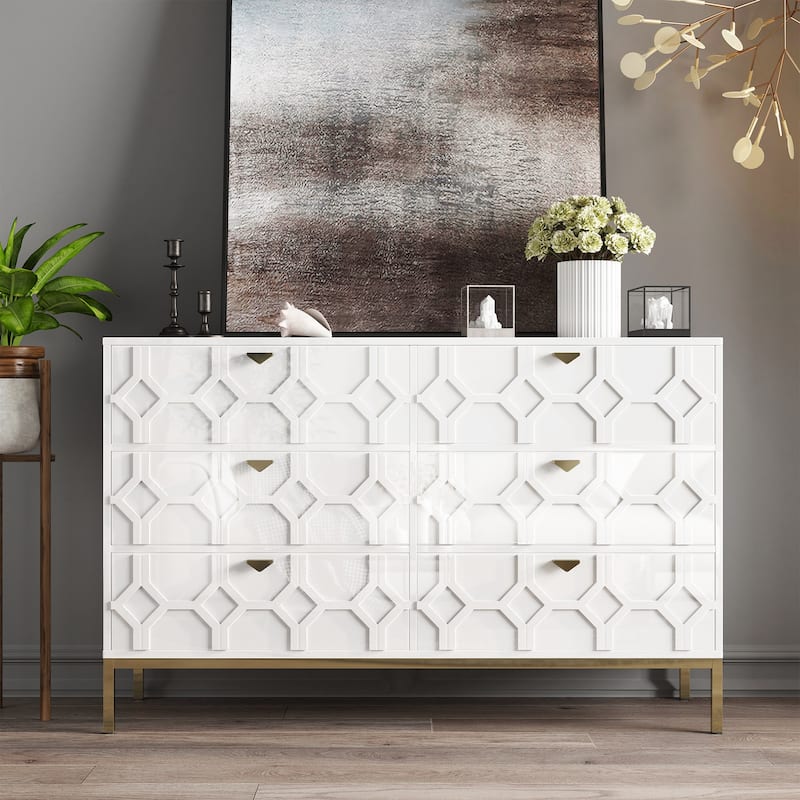 Clihome Wooden Storage 6 Drawer Double Dresser for Bedroom