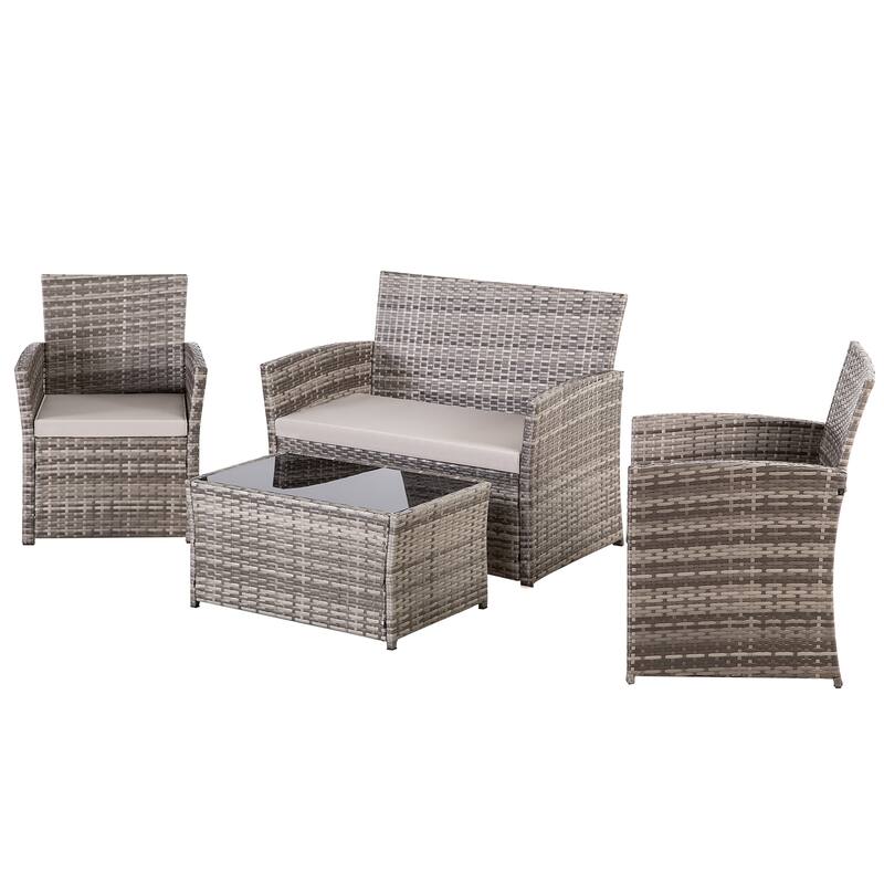 4-Piece PE Rattan Patio Furniture Set, Weather-Resistant Outdoor Conversation Set