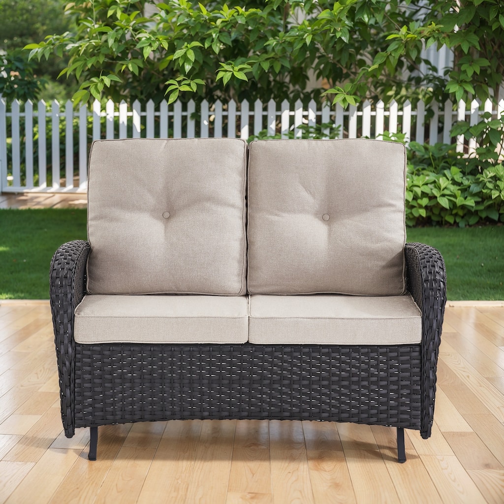 Outdoor Glider Loveseat Patio Sofa Black-Beige - Black