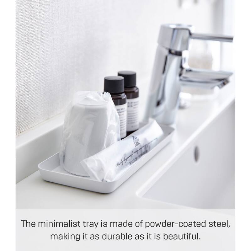 Yamazaki Home Vanity Tray - Flat - Two Sizes, Steel, 4" x 8.5" - L 3.94 x W 8.66 x H 0.59 inches