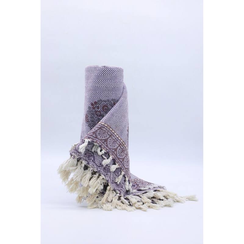 Fabdivine Guldasta Handcrafted Cotton Blanket - Floral Print Throw for Living Room, Bed, or Sofa with Hand-Tied Fringe, 90"x54"