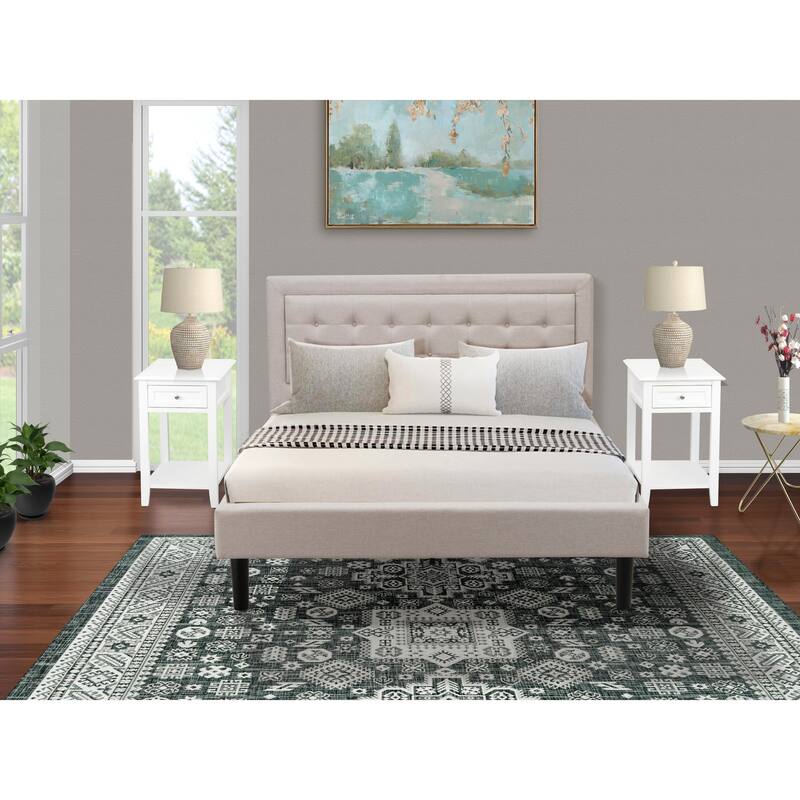 Platform Queen Bedroom Set with 1 Upholstered Bed and Modern Nightstand - Mist Beige Linen Fabric(Pieces Option)