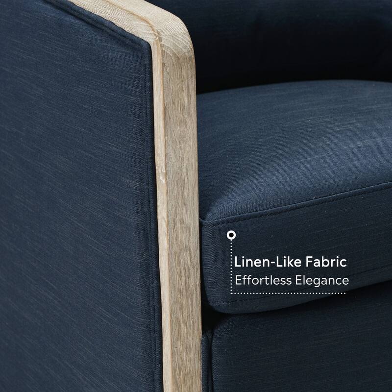 KINWELL 31"W Oak Frame Upholstered Swivel Barrel Armchair