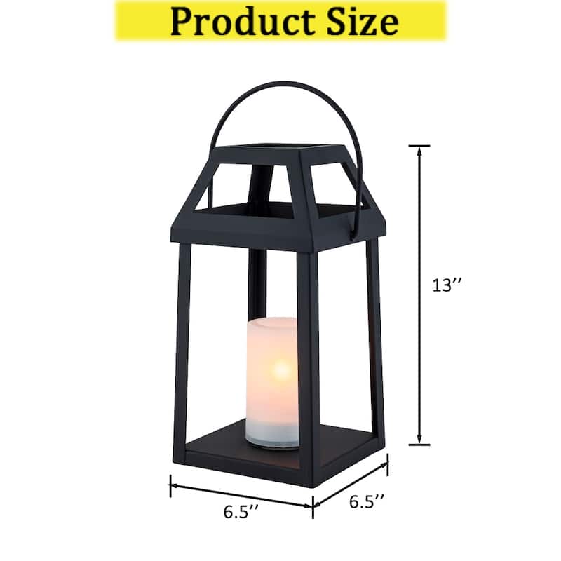 CraftHome 13" Solar Outdoor Lantern with Flickering Candle, Metal Design with Handle for Patio, Garden, or Deck - H13''