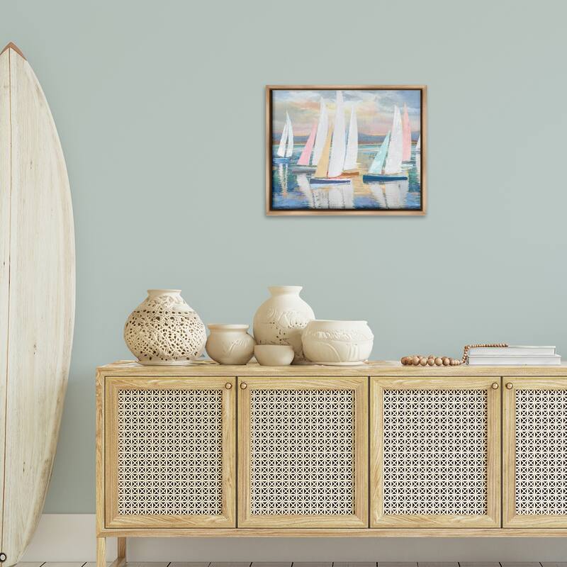 Stupell Abstract & Pastel Sailboat Fleet Framed Floater Canvas Wall Art Design By Amber Sterling