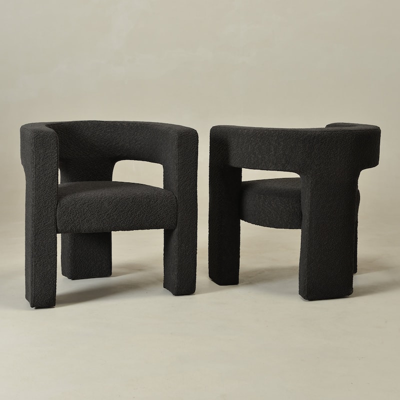 KINWELL 28" Wide Boucle Upholstered Square Armchair (Set of 2)