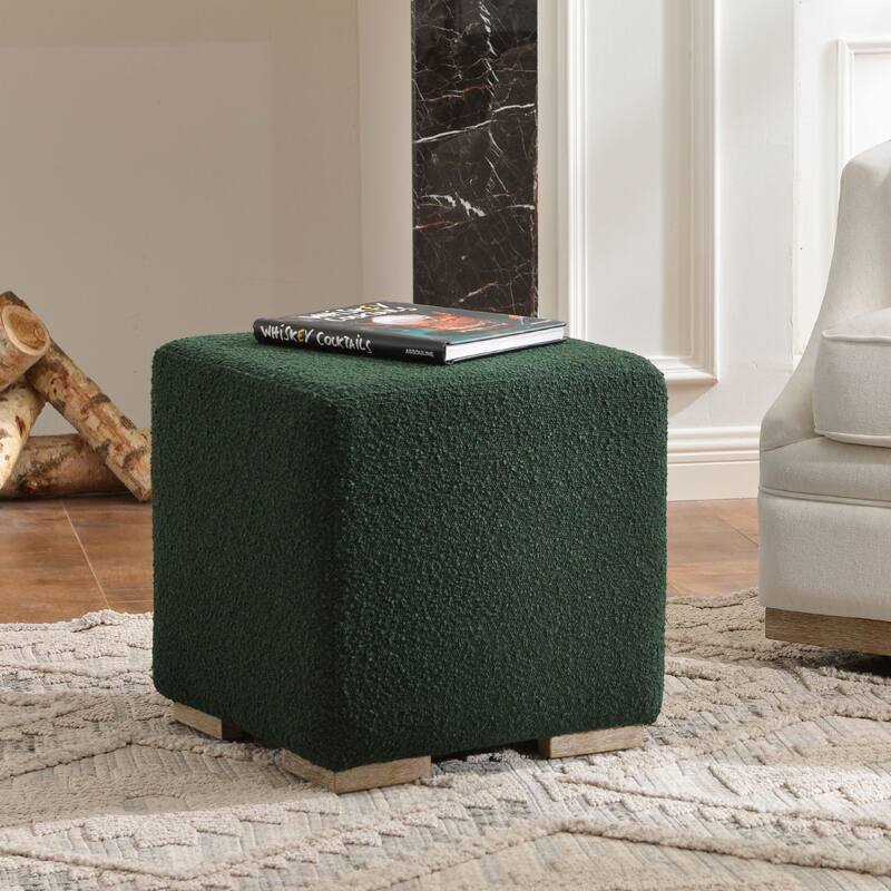 KINWELL 18.5" W Square Boucle Upholstered Ottoman Entryway Footstool - Green - Set of 1