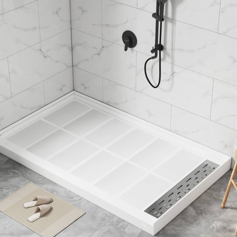 60 in. x 36 in. Elegant White Single Threshold Anti-slip SMC Rectangular Shower Base with Drain and Stainless Steel Drain Cover
