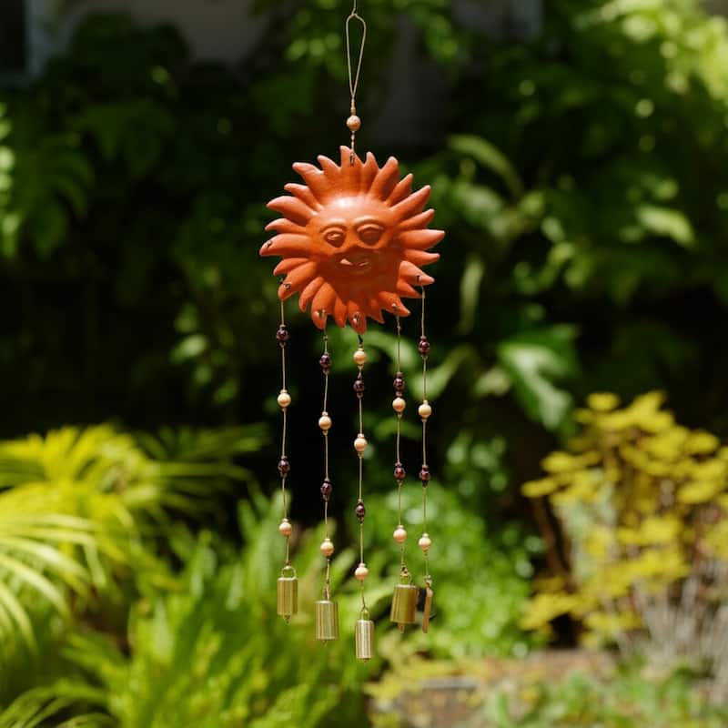 Terracotta Metal Sun Face Wind Chime with Beads and Bells - 36" Brown - 9.5" x 1" x 36"