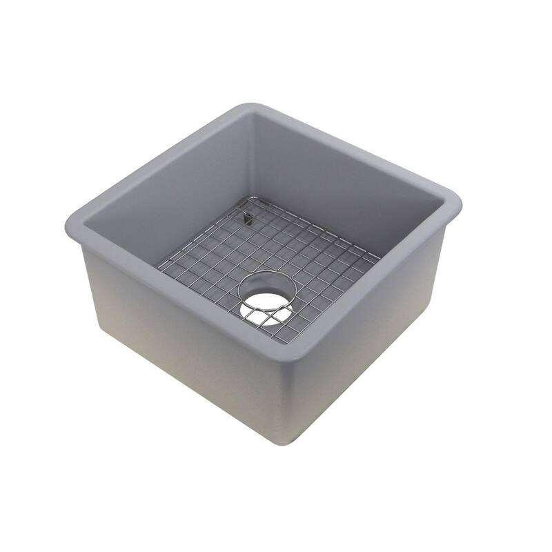Square Matte Gray Dualmount Fireclay Kitchen or Bar Sink - 18 x 18 x8.5 inches