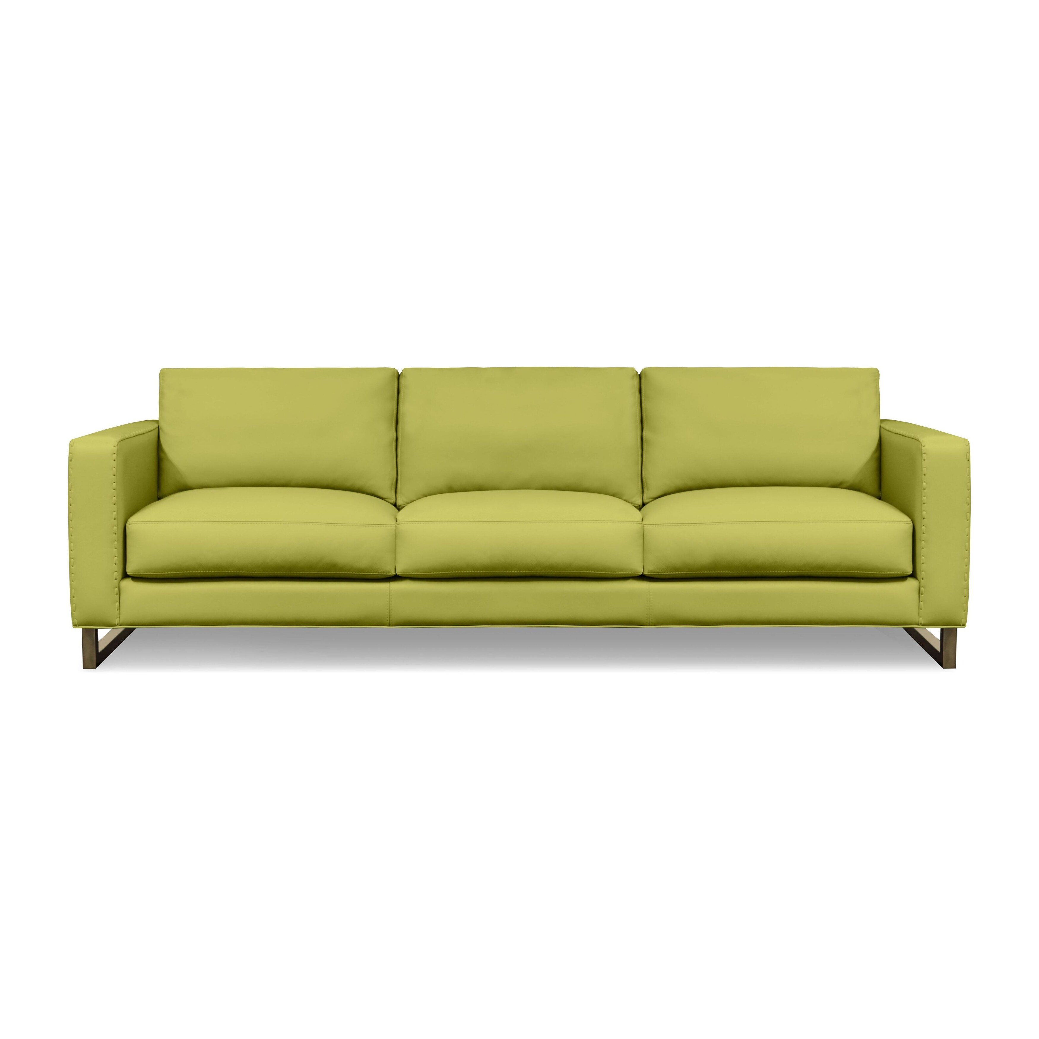 Magdalena Top Grain Leather 3-Seat Modern Sofa, Chartreuse - Bed