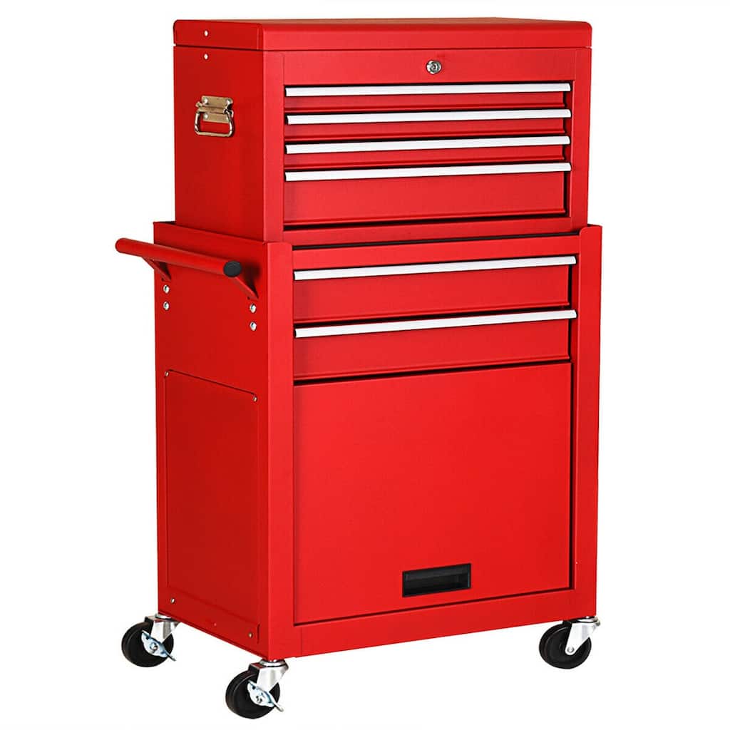 Gymax 2 in 1 Rolling Cabinet Storage Chest Box Garage Toolbox - See Details