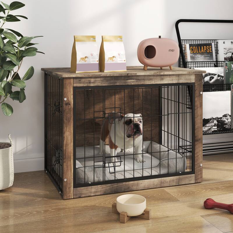 GDF Studio - Bubu Modern Wooden Dog Crate Furniture with Double Doors and Indoor Kennel Design - Medium - Natural Wood