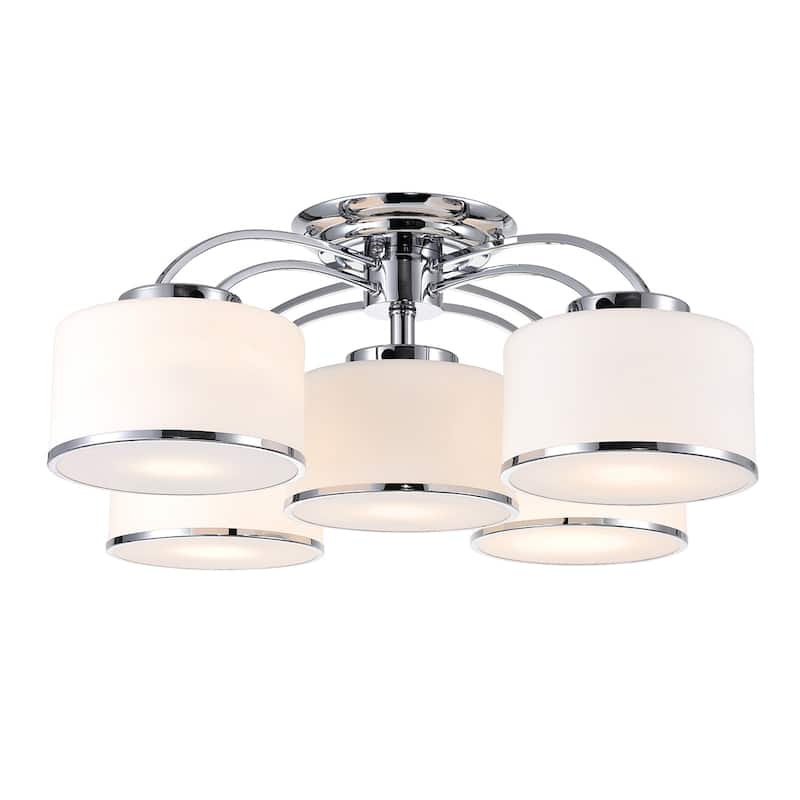 Frosted 5 Light Drum Shade Flush Mount With Chrome Finish - Chrome