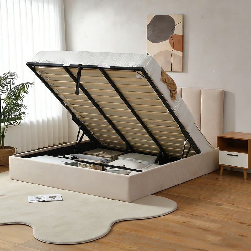 Full Size Lift-Up Storage Bed, White
