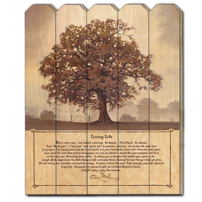 TrendyDecor4U Farmhouse "Living Life" Printed Wall Art on a Wood Fence by Bonnie Mohr - 16 x 20