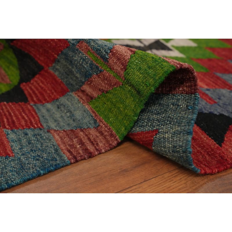 Hand Woven Oriental 100% Wool Carpet Southwestern Tribal Multi-Colored Kilim Area Rug - 10' 4'' X 5' 3''