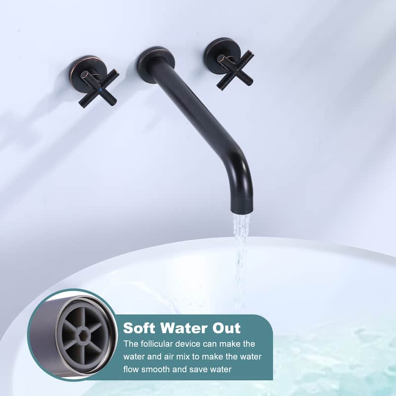 WOWOW Modern Cross-Style Dual-Handle Wall-Mounted Bathtub Faucet