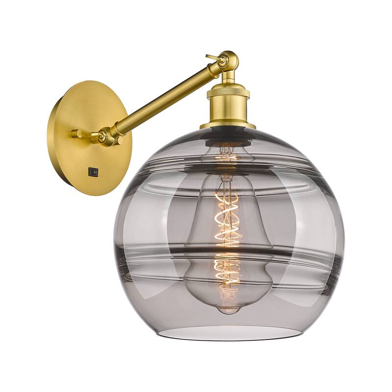 Innovations Lighting Endless Possibilities Ballston - Rochester - 1 Light 10" Adjustable Sconce - Arm Adjusts Up and Down - Satin Gold/Light Smoke