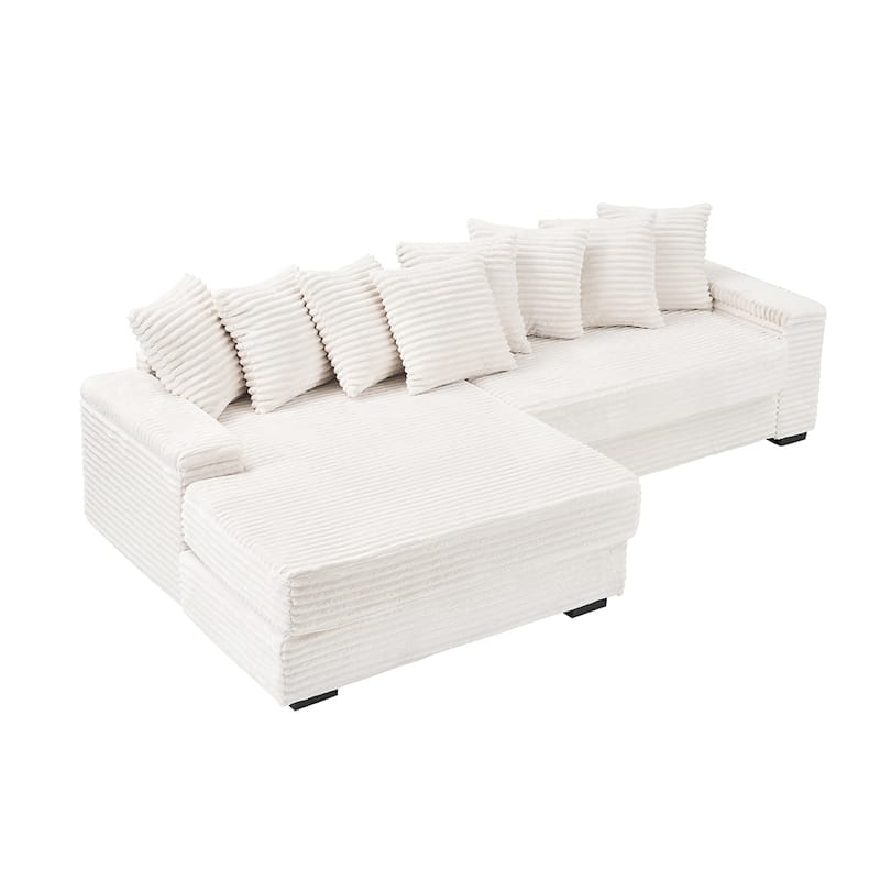 111" Corduroy Large L shape Sofa Sectional Sofa with Pillows