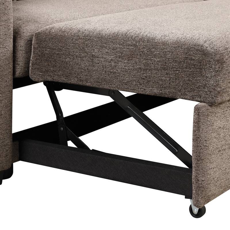 Reversible Sleeper Sectional Sofa Bed with Side Shelf and 2 Stools,Pull-Out L-Shaped Sofa Bed