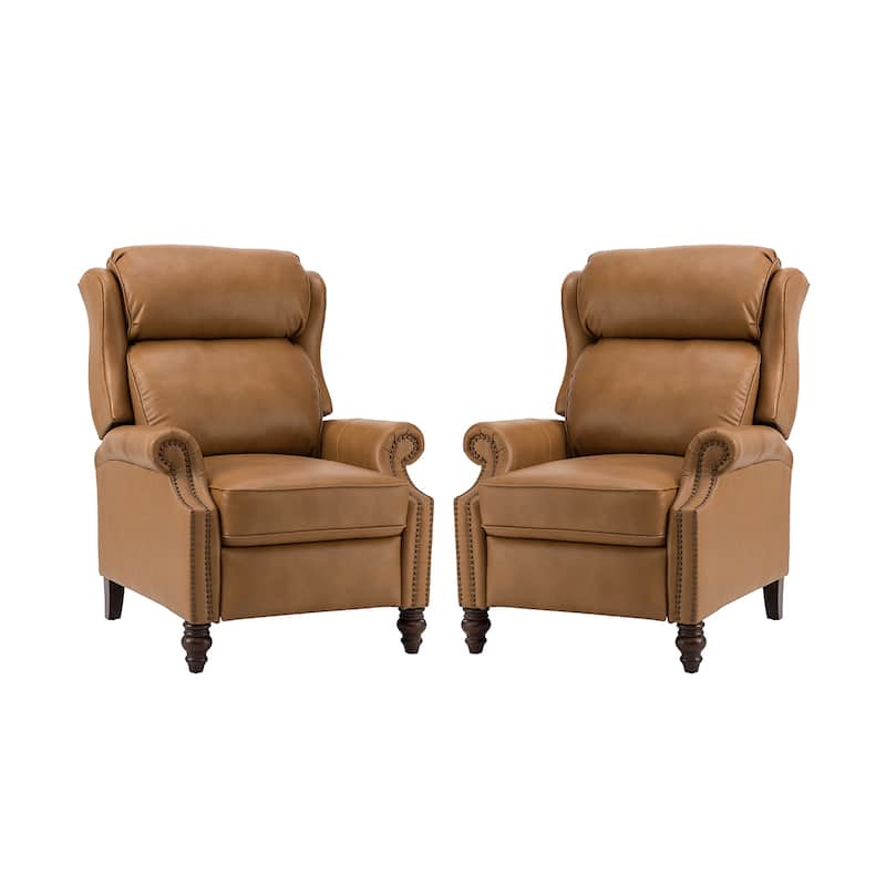 Noemon Modern Genuine Leather Recliner with Nailhead Trims Set of 2 by HULALA HOME