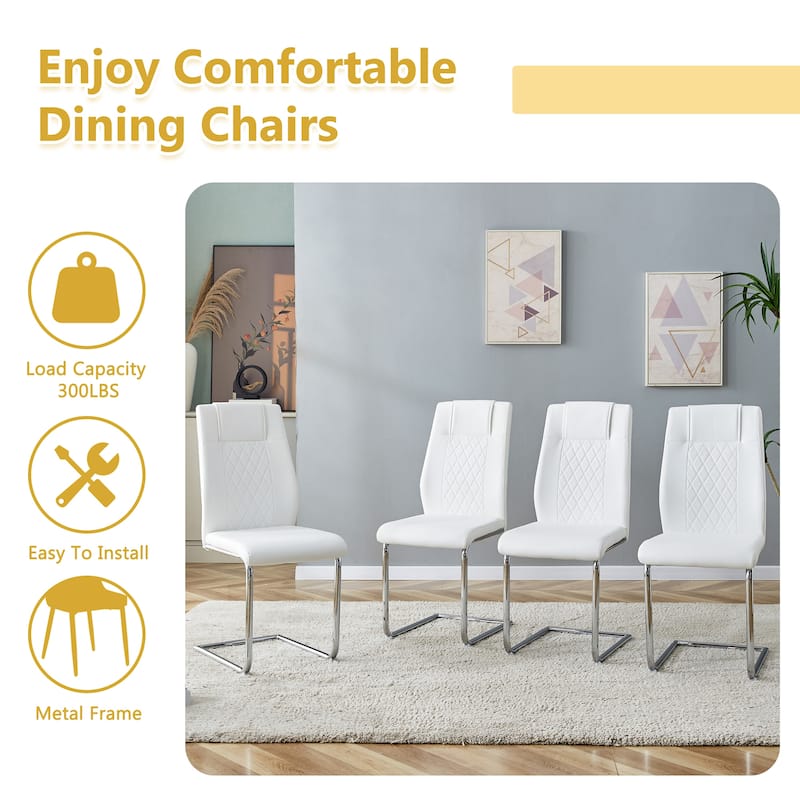 Dining Table Set for 6, 7 Piece Home Rectangular Dining Table Set with 6 Faux Leather Chairs, Cream Dining Table and Chair Set