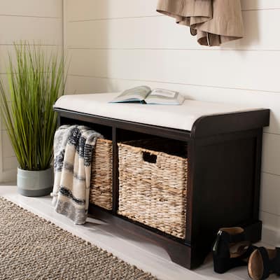 SAFAVIEH Freddy Brown Woven Storage Basket Bench - 33.5" x 16.1" x 19.9"