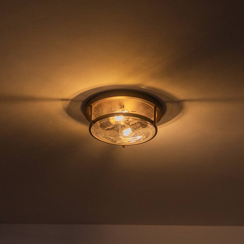 Farmhouse Black Round Seeded Glass Drum Semi Flush Ceiling Light -12in