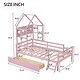preview thumbnail 18 of 28, Kids Platform Bed House Bed Twin Size Wood Frame with House Roof Headboard, Safety Guardrail, Large Drawer, Star Pattern