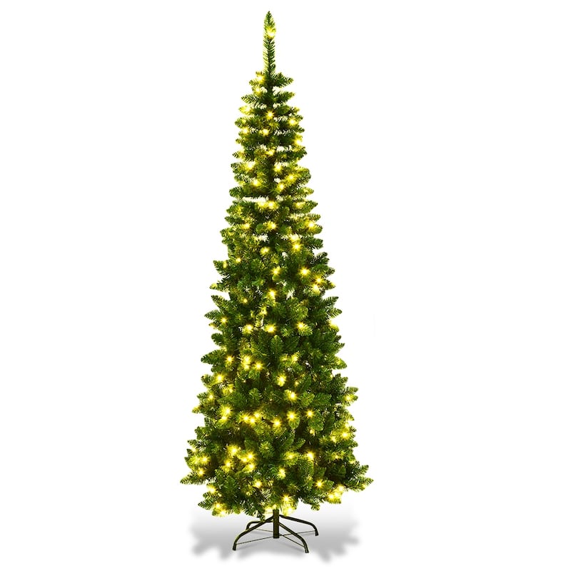 Pre-Lit PVC Artificial Pencil Christmas Tree Warm White Lights & Stand