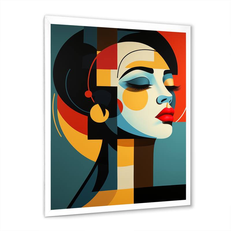 Designart "Geometric Art Deco Portrait Of Gracious Woman" Fashion Woman Framed Wall Art Prints