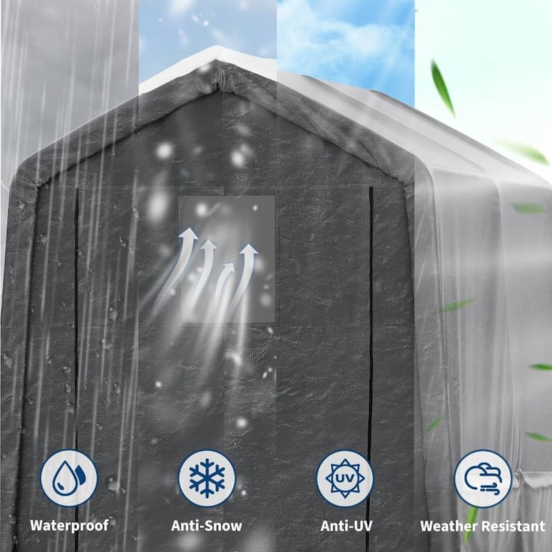 7x10 FT Portable Outdoor Storage Shed, Carport for Motorcycle, Firewood, Garden and Tools - 7X10 Ft